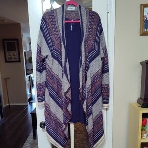 Le Moda 2-pc Dress And Patterned Cardigan - Navy, Burgundy XXL